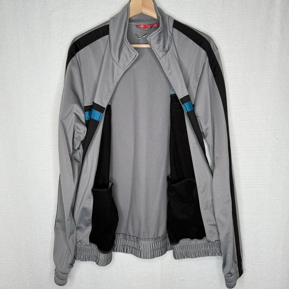 Vintage Puma Track Jacket Mens MED Gray Black 80s 90s Street Trap Sporty‎